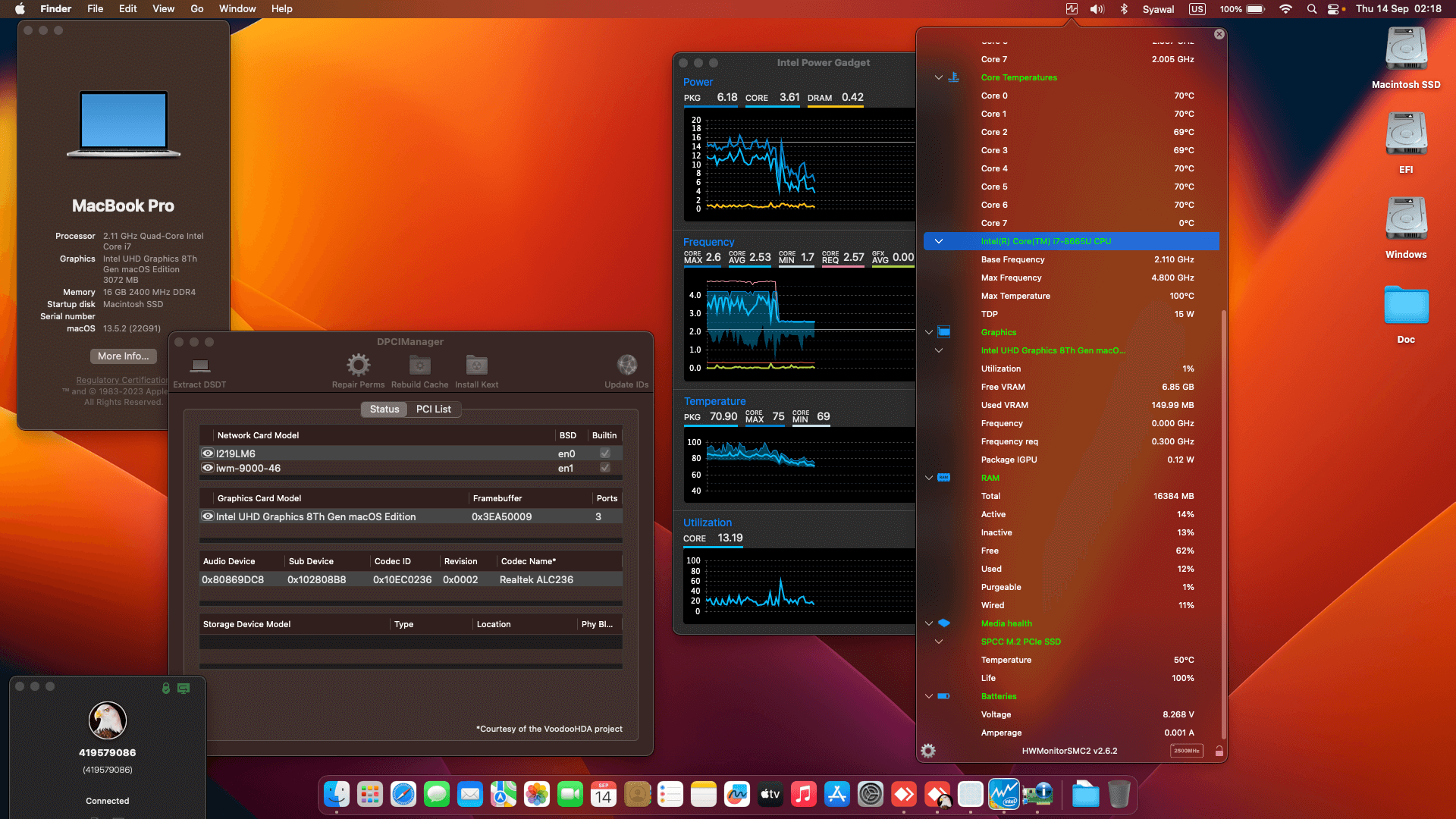 Success Hackintosh macOS Ventura 13.5.2 Build 22G91 in Dell Latitude 5400